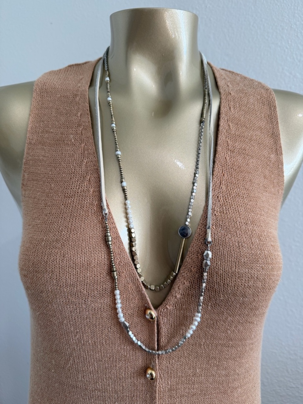 Lucky Brand Layered White and Gold Beaded Necklace - Women Jewelry